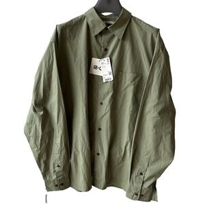 Uniqlo C Unisex Small Button Up Oversized Shirt Green Front Pocket New with Tag